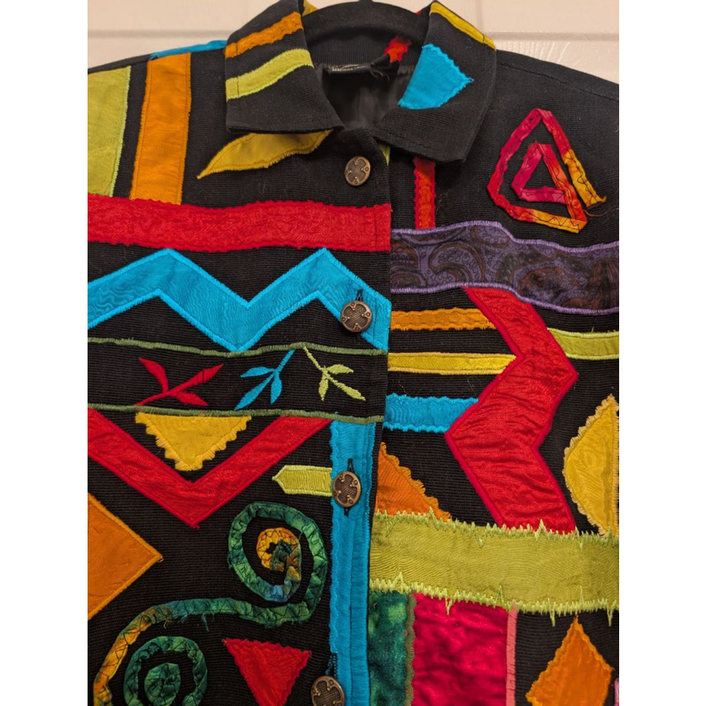 Vintage 90s Art to Wear Patchwork Corduroy Jacket – Geometric Abstract Boho - Picture 3 of 9